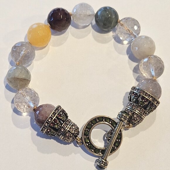 Heidi Daus Faceted Agate Quartz Bronze Bling Toggle Bracelet 8" - Picture 1 of 2